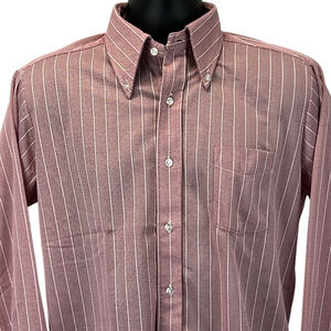 Vintage 70s Button Front Shirt Mens Large 16-35 Big Collar Disco Striped Red